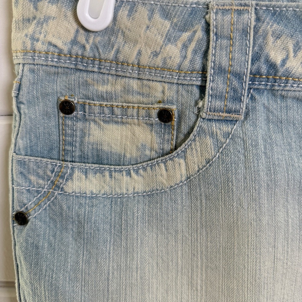 Y2K LEI Ashley Trouble Micro Mini Jean Skirt Junior 15 Blue Denim‎ Acid Wash - Picture 5 of 10